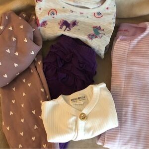 Purple Girls 6-9 Month Clothes  3-pants 3- shirts 1 Magnetic Close Pajamas